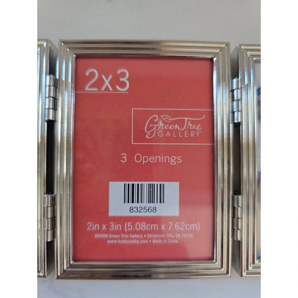 Green Tree Gallery Silver Metal Trifold 3 Opening 2x3 Picture Frame 832568 New